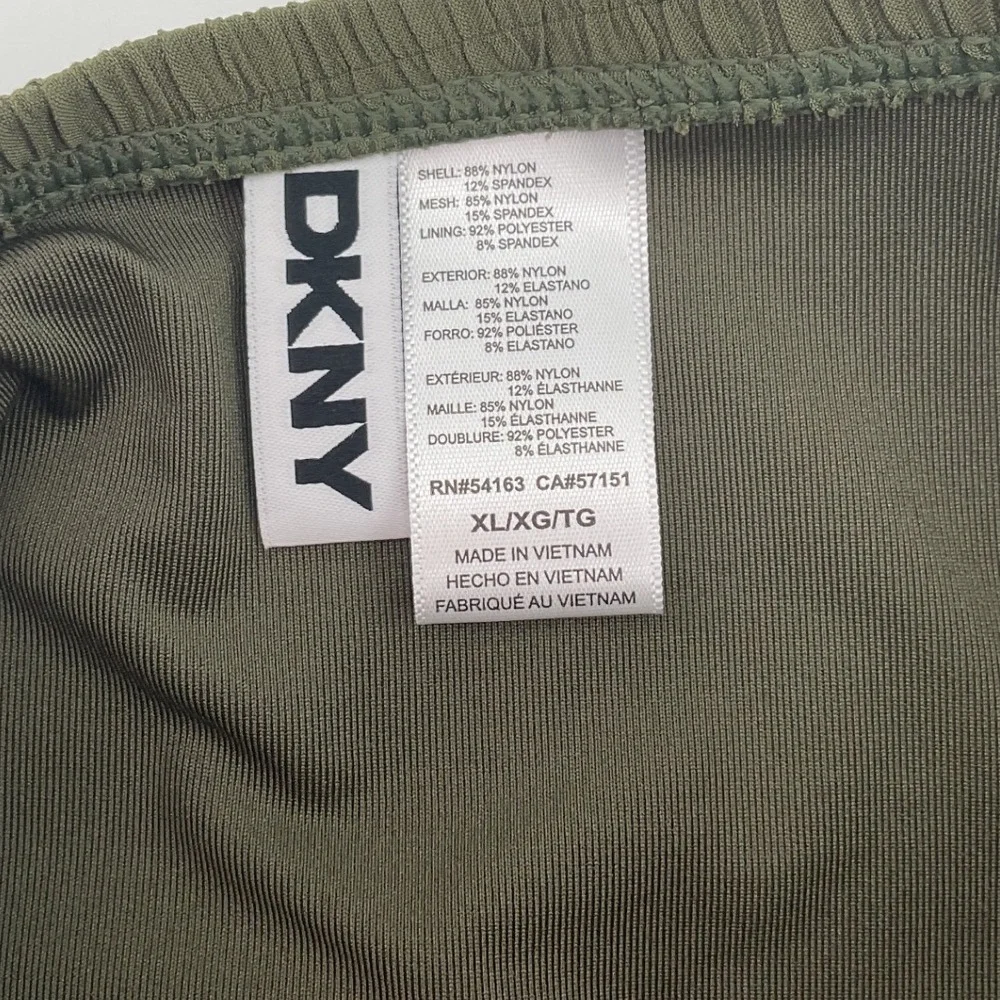 DKNY Womens Olive Green Smocked Strapless Notch One Piece Swimsuit XL NEW - Picture 3 of 13